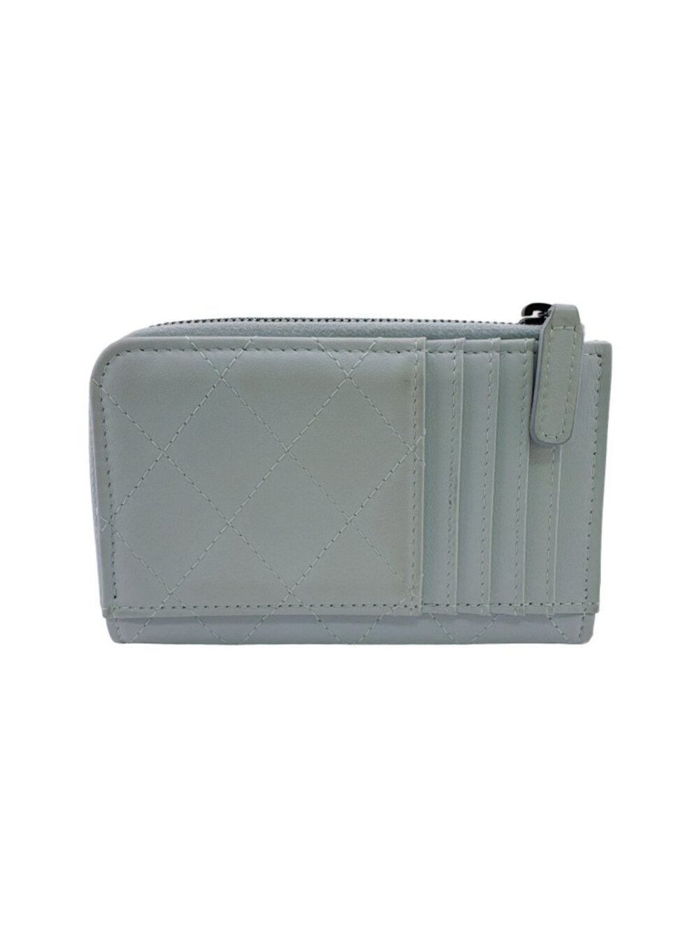Chanel Quilted CC Logo Calfskin Leather Fragment Case Coin Purse Blue Wallet